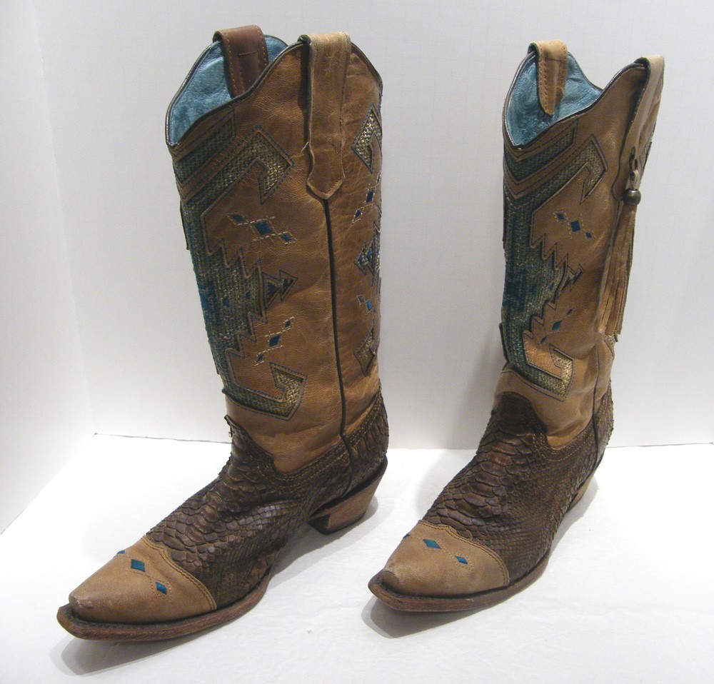 Corral Vintage C2693 Python Aztec Indian Teal/Bro… - image 1