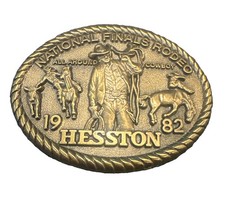 Vtg 1982 Hesston National Finals Rodeo Belt Buckle NFR All Around Cowboy Brass