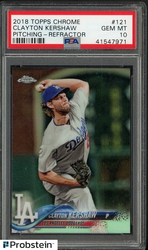 2018 Topps Chrome Refractor #121 Clayton Kershaw Pitching Dodgers PSA 10