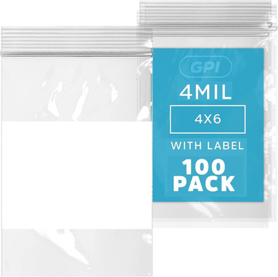 - 4'' X 6'' - Bulk Pack of 100, 4 Mil Thick, Heavy Duty, Clear Plastic Reclosable