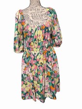 GAP Womens Linen Floral Off Shoulder Dress Size Large Boho Cottagecore