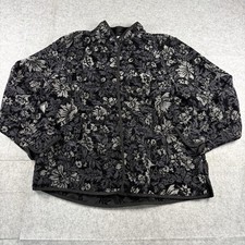 Vintage Coldwater Creek Reversible Black Floral Tapestry Button Jacket Womens L