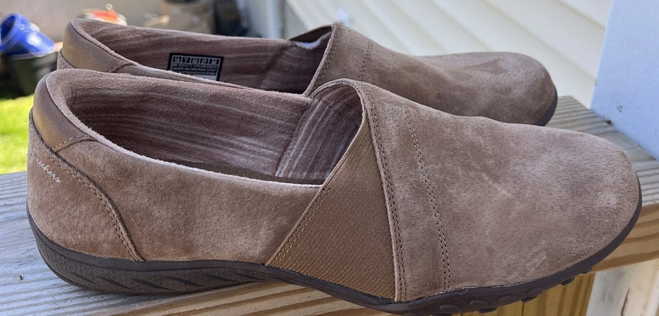 Skechers Breathe Easy Zapatos Mujer 10 Marrón Gamuza Tenis Sin Cordones Caminar Foto 2 de 4