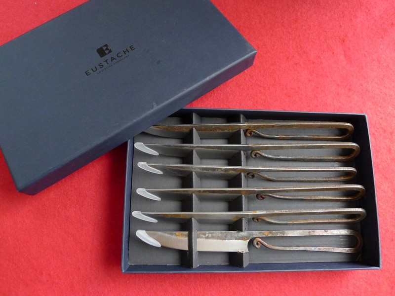 Eustache Coutelier Fabricant 6 Piece Steak Knife Set  Hand Forged with Box
