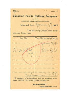 1940 Canada CPR Railway Claim Postcard Montreal to New York   KGVI 2c (PC140)