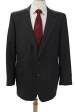 Daks Mens Wool Striped Two Button Long Sleeve Lined Blazer Charcoal Size 40