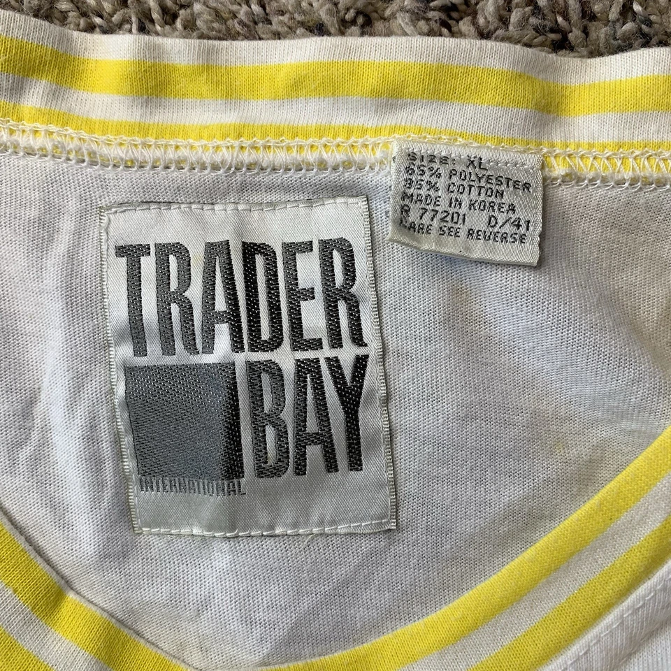 Vintage Trader Bay Shirt Mens XL Yellow Color Block Striped 90s Skate Surf - Image 3 of 4