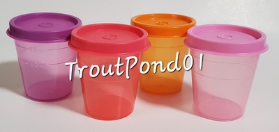 TUPPERWARE Midgets Mini Bowls 2 oz Set 4 Small Cups Pink Purple Coral Orange New