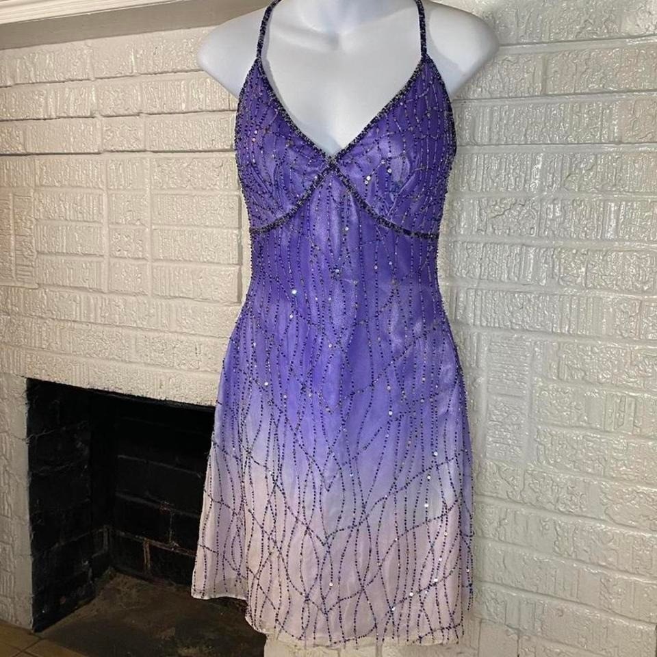 Vintage Y2K Lavender Beaded Silk Slip Dress Adrianna Papell Size 2