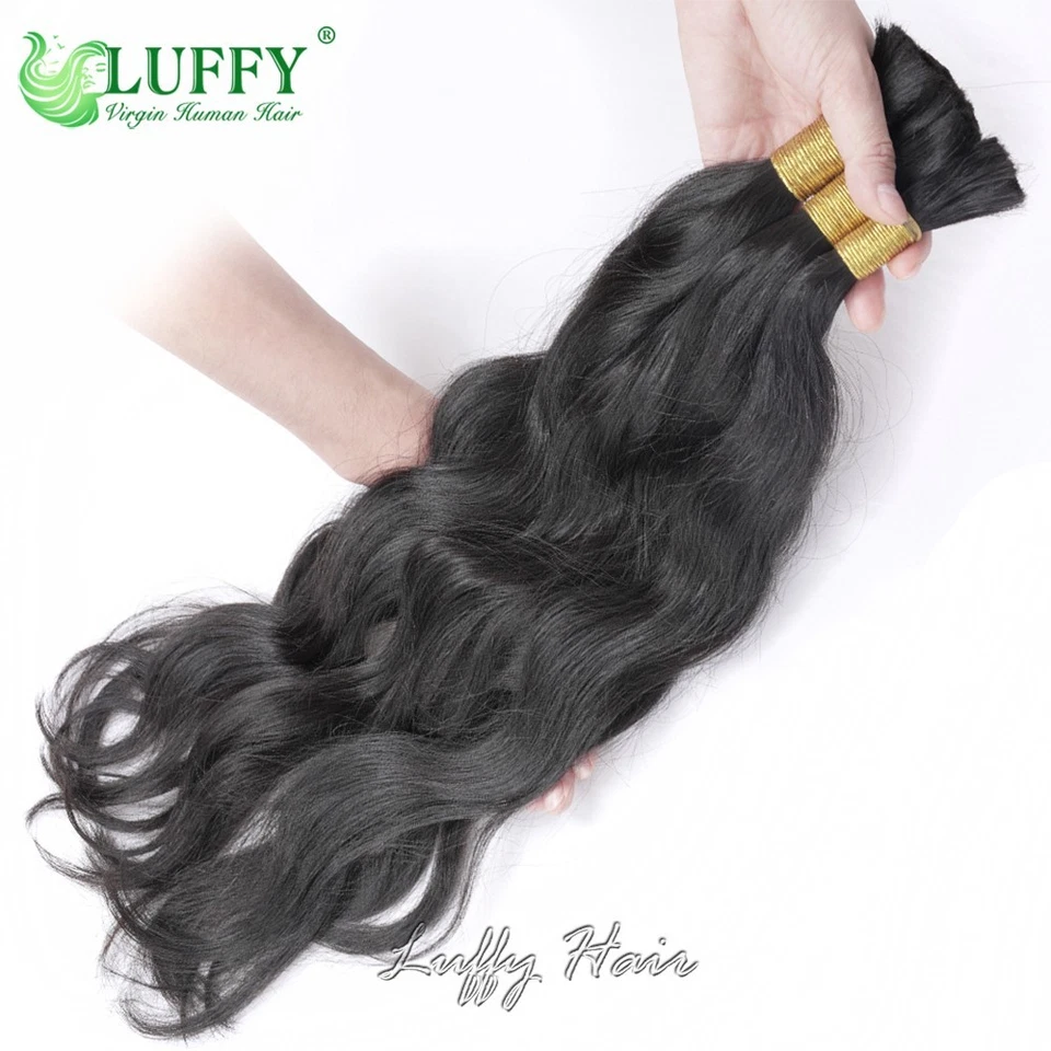 Cabello humano ondulado natural a granel para trenzar ganchillo trenza onda paquete cabello sin trama Foto 4 de 4