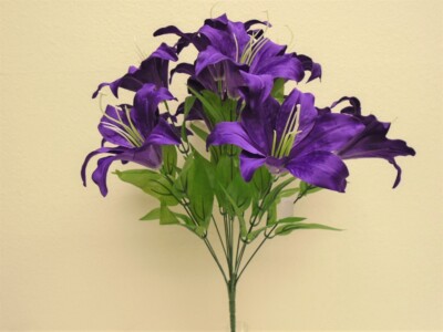 PURPLE Tiger Lily Bush Satin Artificial Flowers 19'' Bouquet 11-8225PU