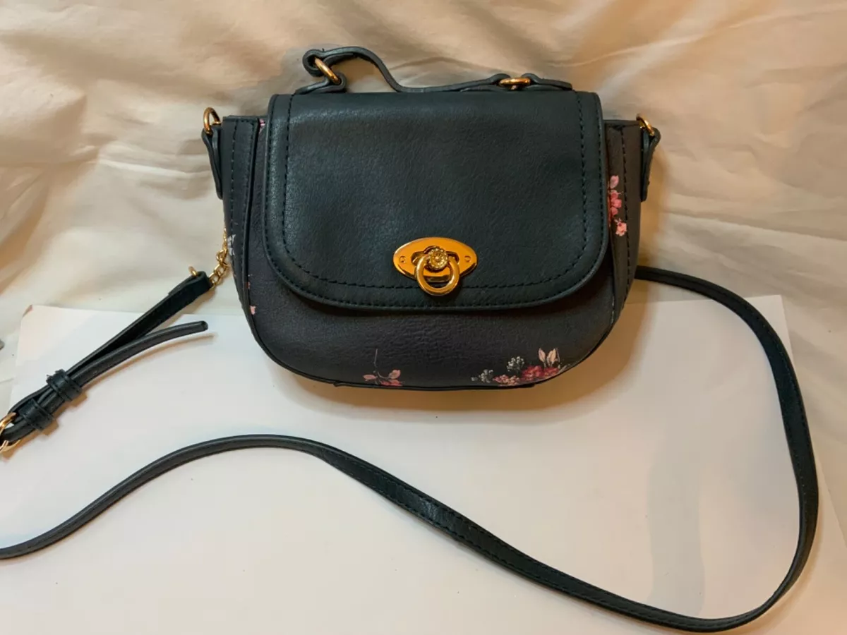 Lauren Conrad crossbody bag Navy Blue With Pink Flowers Gold Hardware