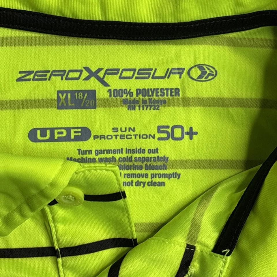 ZeroXposur Polo Shirt Boys’ XL 18/20 Neon Green UPF50+ Short Sleeve Rugby Youth - Image 2 of 4