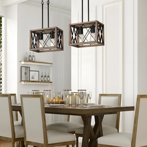 Farmhouse Kitchen Light Fixtures, 2 Lights Small Pendant Wood Grain(2-Light) - Picture 3 of 6