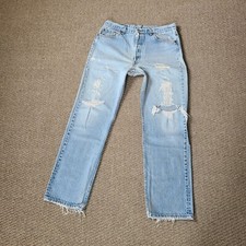 Vintage 1993 Levis 501 Jeans 36x32 Red Bat Wing Made In USA Button Fly Thrashed
