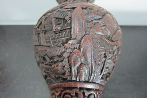 Small Antique Chinese Wood Hand Carved Dark Wood Tone Vase, 6.5" Tall, 19th C - Picture 7 of 12