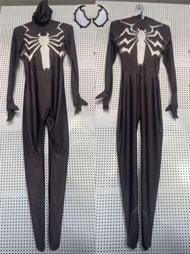 Black Venom Spider-Man Jumpsuit Cosplay Costume Zentai Halloween Bodysuit Mask - Picture 2 of 7