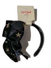 Cat  Jack Girls Black W/ Gold Stars Velvet Headband W/ Bow