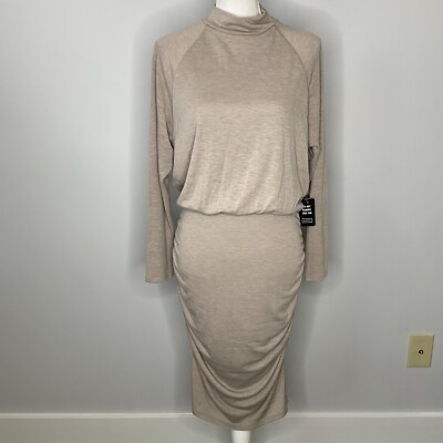 Express Supersoft Long Sleeve Mock Neck Dress Women Size Medium Beige  Stretch