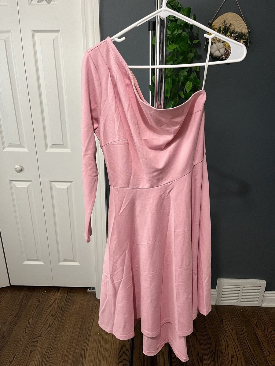 Women's Pink One Shoulder Long Sleeve Dress Elegant A Line Dress Size  Medium | eBay