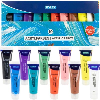 Stylex Acrylfarben Set Standard 10 Tuben 10 Farben 83ml Malfarbe Künstlerbedarf