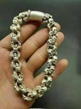 Old Chinese tibet silver hand-carved Skull lucky Bracelet