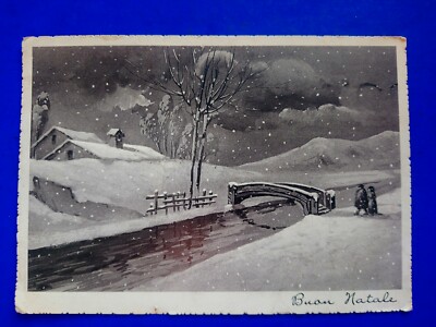   ANTIQUE CHRISTMAS GREETING POSTCARD FROM NOVARA TO PREGLIA LANDSCAPE 1939  