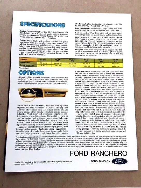 1974 Ford Ranchero Pickup Truck Original Sales Brochure Catalog - GT 500 Squire - Изображение 3 из 3