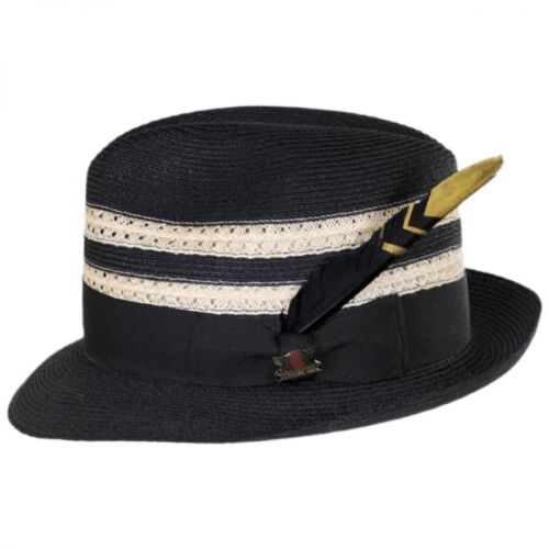 Biltmore Highliner Hemp Straw Black Men Fedora Hat braid hand sewed with feather - Picture 1 of 3