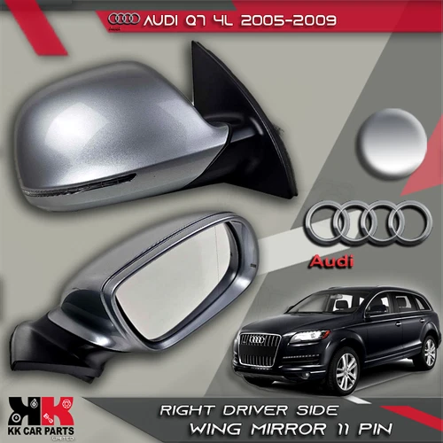 AUDI Q7 4L 2005-2009 RIGHT DRIVER SIDE WING MIRROR SILVER 11 PIN POWER FOLD.