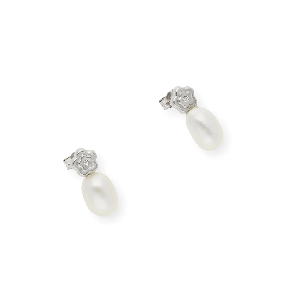 Pendientes Diamantes con Perlas en Oro Blanco 18 kt - Imagen 4 de 4