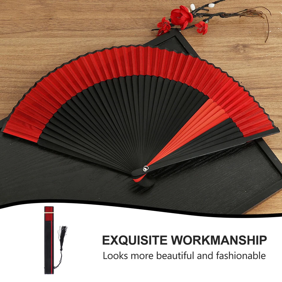 Ventilador de mano plegable de seda bambú negro vintage vintage para dama para verano Foto 2 de 4