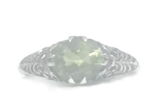 Vintage Green Solitaire Filigree Floral Sterling Silver Boho Ring Size 6.50