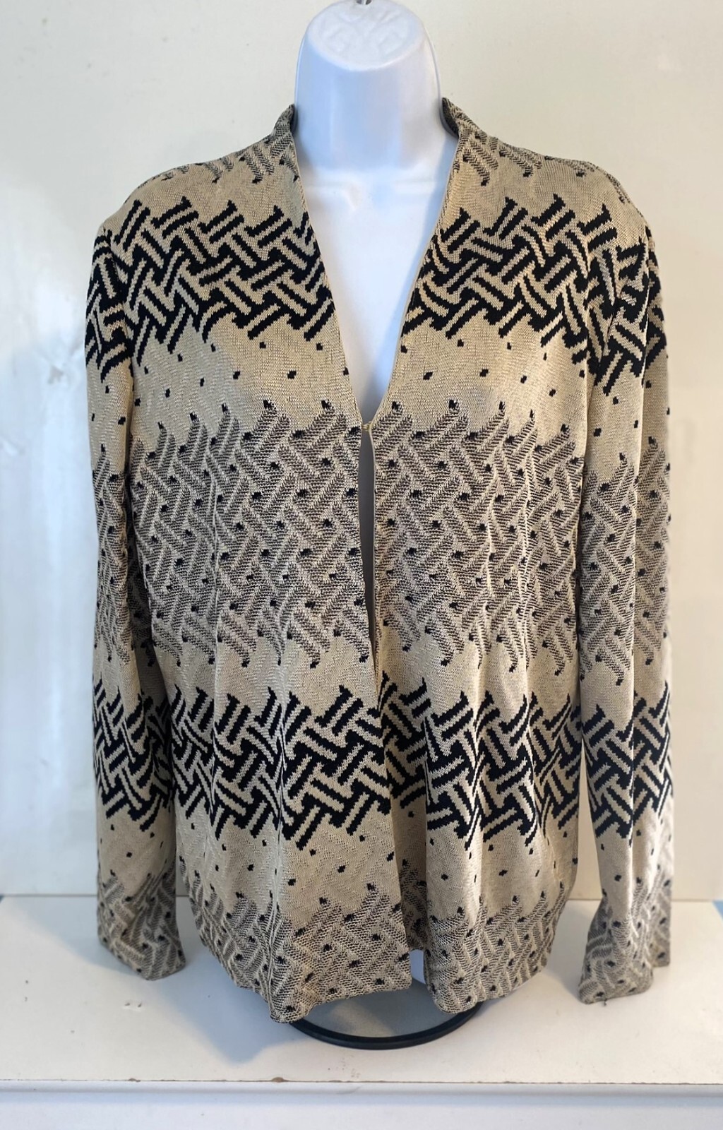 Ming Wang Beige Herringbone Pattern Open Front Kn… - image 1