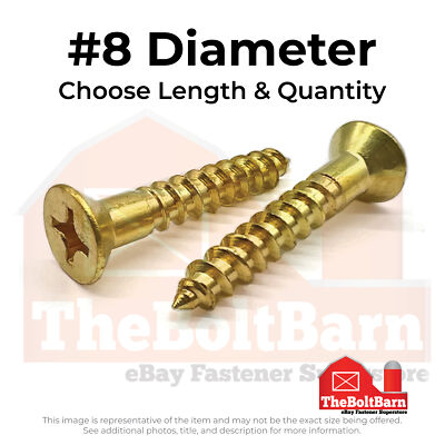 #ad #8 Phillips Flat Head Wood Screws Brass Choose Length amp; Qty $380.79