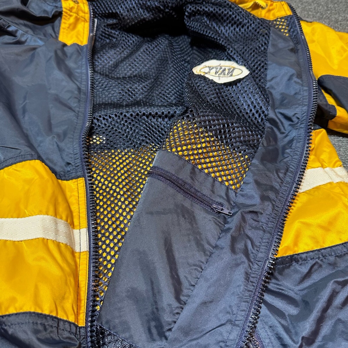 NAVY Jacket Mens XL Blue Yellow Windbreaker Full Zip Hooded