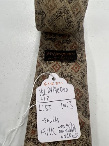 Yves Saint Laurent Men's Beige Geometric Silk Neck Tie $195 - Picture 4 of 9