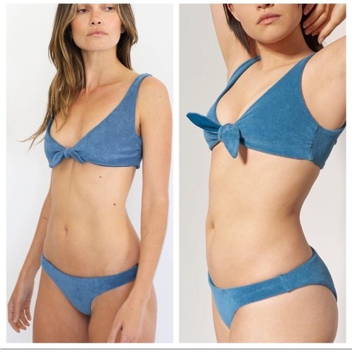 Mara Hoffman Rio Kay Zoe Bikini Terry Tie Front Two Piece Swimsuit Rio XS Blue - Picture 2 of 10