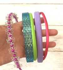 Girls Headbands Bundle Set of 5 Colorful Lot Pink Purple Green Blue Flowers Hair