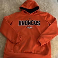 Denver Broncos Football Boys Orange Blue Embroidered Long Sleeve Hoodie 10-12