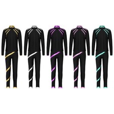 Kids Girls Figure Skating Costume Shiny Sports Suit Athletic Tracksuit Casual