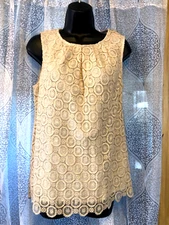 Talbots Women’s Metallic Gold Lace Overlay Sleeveless Blouse SZ 8