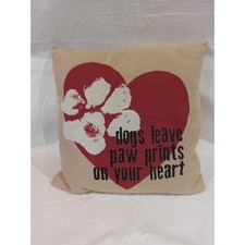 Dogs Leave Paw Prints On Your Heart Pillow Tan Red Pet Home Decor
