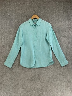 Uniqlo Shirt Damen Größe S Hellblau Leinen Langarm Oberteil Shirt Bluse