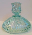 Fenton 1999 Iridescent Aqua Glass Pulled Leaf Pattern Candlestick Holder