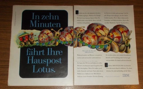 Seltene Werbung IBM - In zehn Minuten fährt Ihre Hauspost Lotus - Schnecken 1997