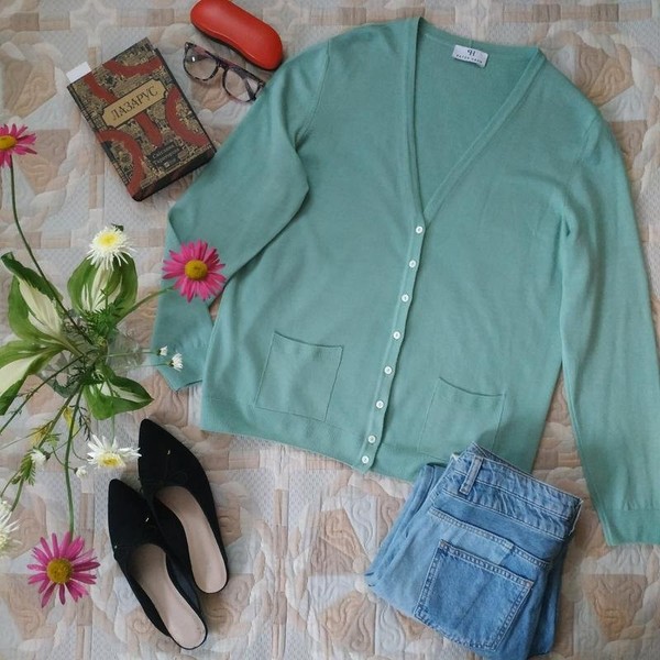 Women Peter Hahn Sweater Green Wool 40 / L / 48 #C98F