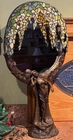 Art Nouveau Bronze & Stained Glass Lamp with Mirror  ~ Female Figure
