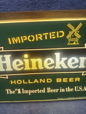 VINTAGE HEINEKEN IMPORTED BEER LIGHT UP SIGN 19” X 13” AWESOME 2