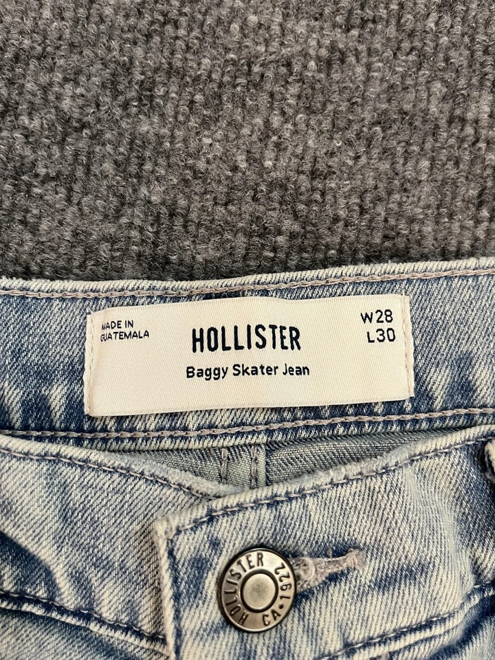 Pantalones de mezclilla Hollister para hombre 28x30 (se adapta a 29x27,5) ligeros holgados patinador pierna ancha carga Y2K Foto 3 de 4